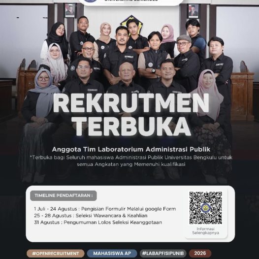 Bergabunglah sebagai Anggota Tim Laboratorium Administrasi Publik FISIP UNIB Periode 2026